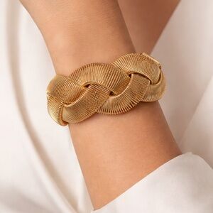 Plunder Gold Chain Stretch Bracelet | Chunky Statement Woven Link New